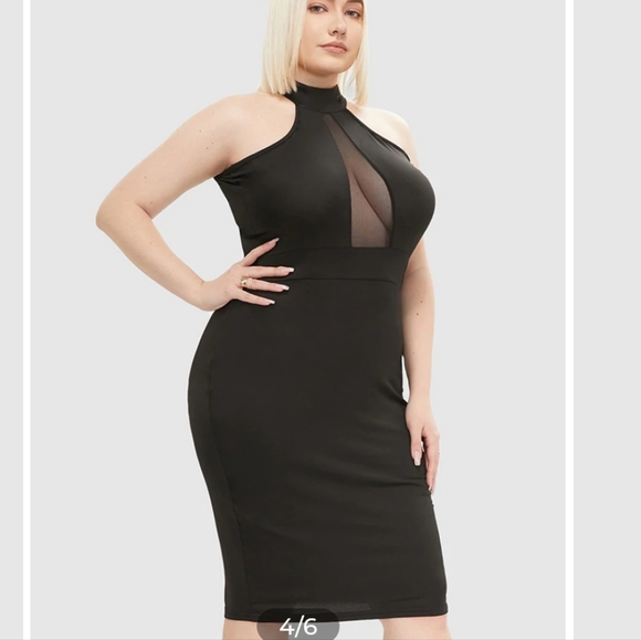 Mock Neck Contrast Mesh Cut Out Dress - Picture 4 of 10